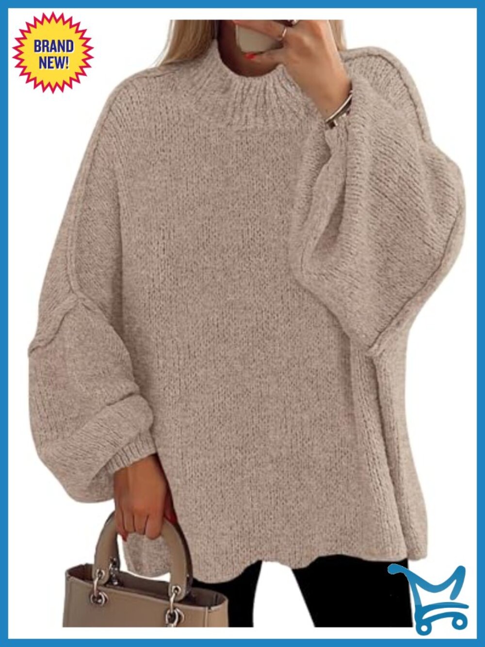 Oversized Chunky Knit Mock Neck Pullover Sweater